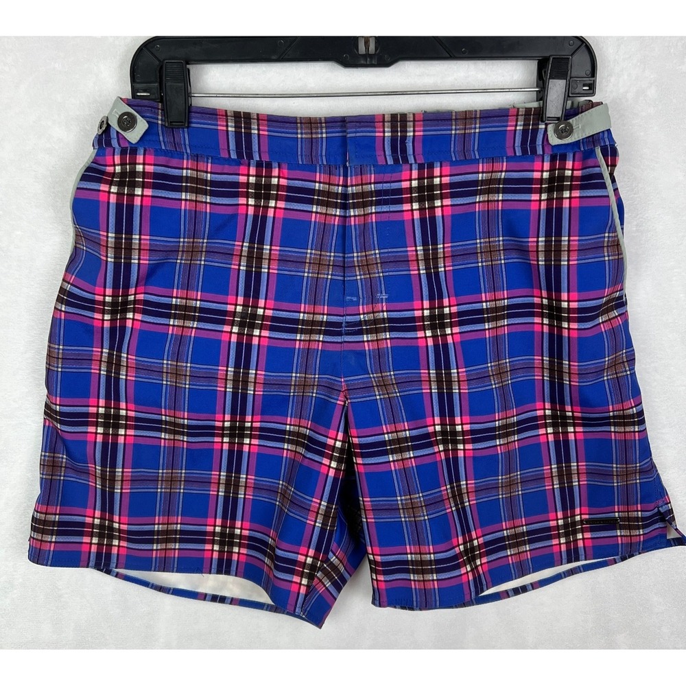 Parke & Ronen‎ Swim Trunks Mens 36 Plaid Blue Bathing Suit 6'' Inseam